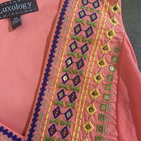 Luxology Gauze Dress Embroidered Sz M - Picture 7 of 7